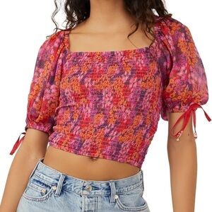 Free People Puff Sleeve Crop Top